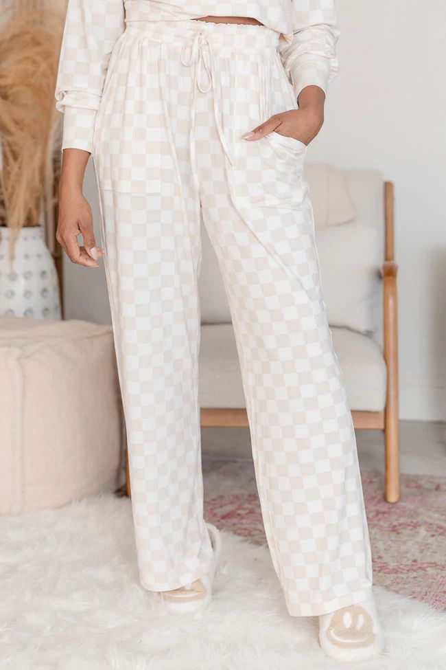 No Problem Beige Checkered Lounge Pants | Pink Lily