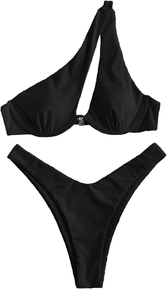 Lilosy Sexy Underwire One Shoulder Bikini High Cut Brazilian Swimsuit Set 2 Piece | Amazon (US)