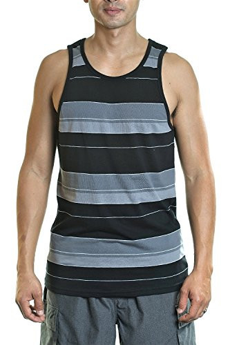 YAGO Men's Striped Tank Top (Gray/Dark Gray/Black, XX-Large) | Amazon (US)