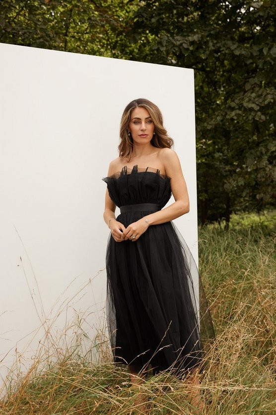 Lydia Millen Corseted Tulle Woven Midi Dress | Karen Millen US