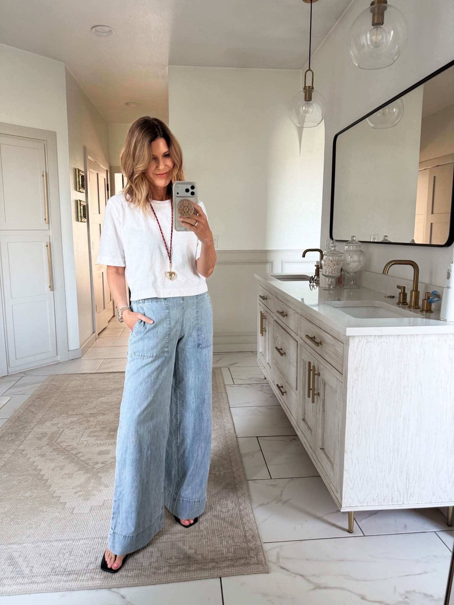 Wearing a size small pant 
If between sizes, size down. Small cropped tee

#LTKOver40 #LTKootd