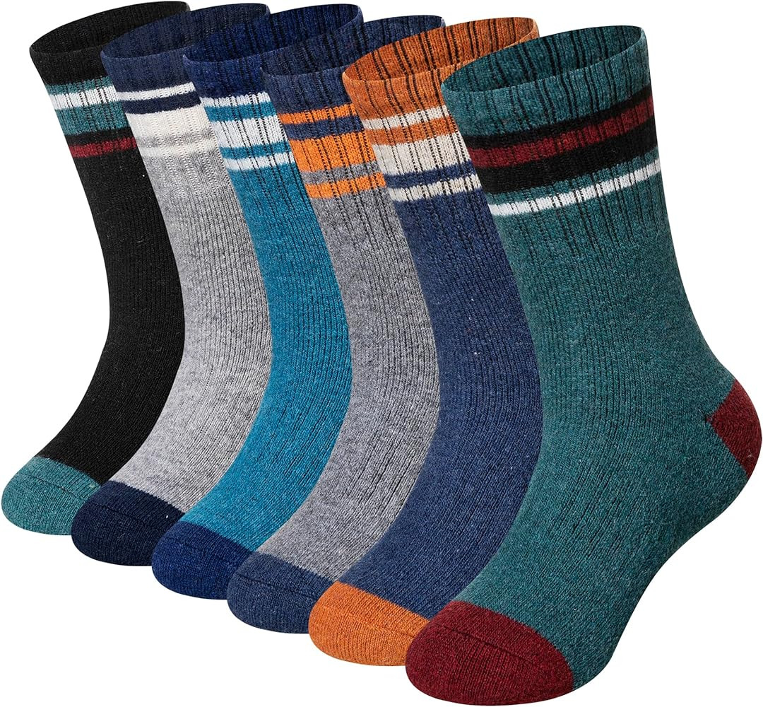 WEVIAS Kids Merino Wool Hiking Socks Boys Thermal Winter Cozy Boot Warm Cushion Socks 6 Pairs | Amazon (US)
