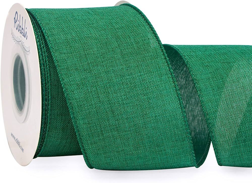 Ribbli Emerald Green Linen Wired Ribbon,2-1/2 Inch x Continuous 10 Yard, Green Burlap Wired Ribbo... | Amazon (US)