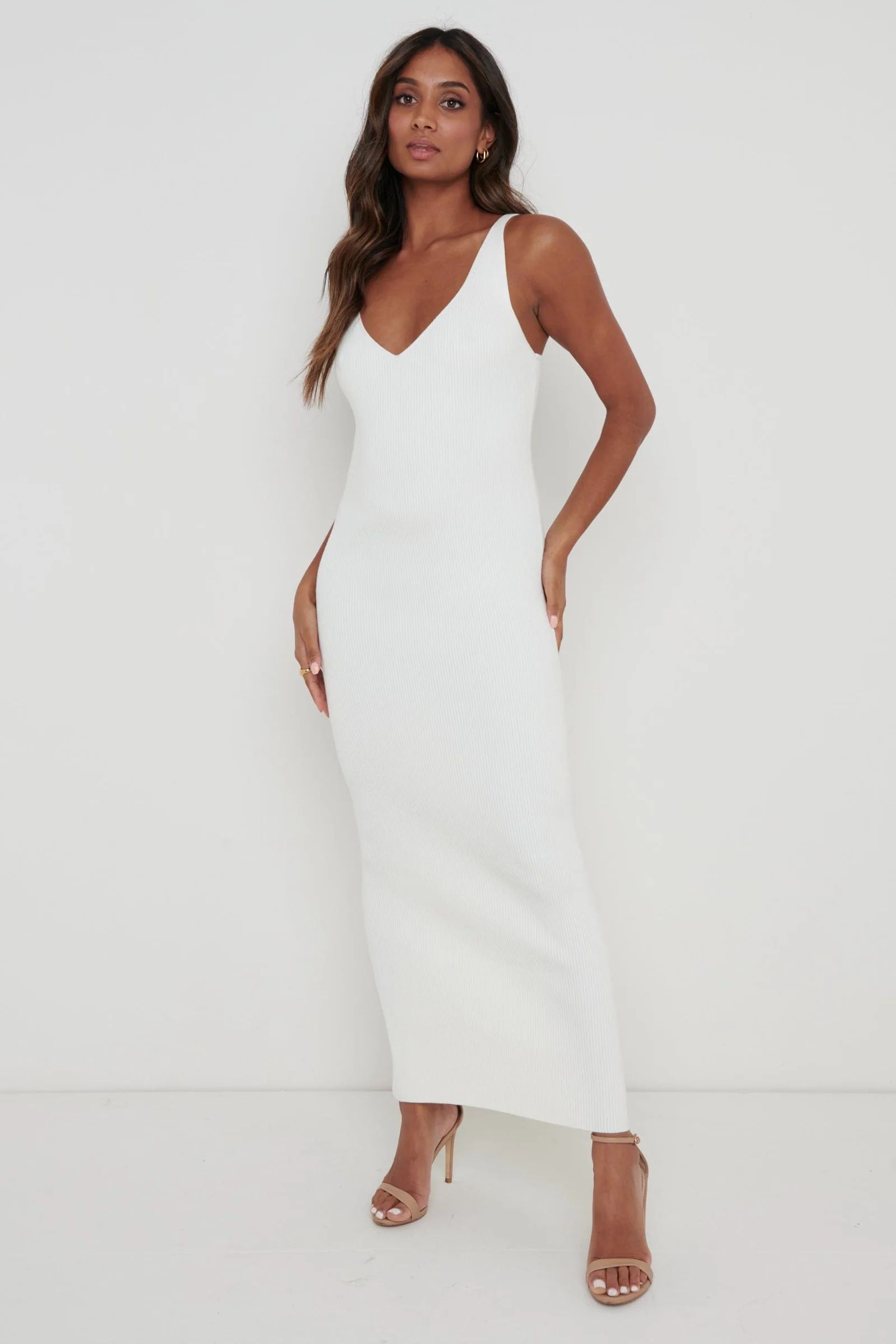 Lara Ribbed Midaxi Dress - Cream | Pretty Lavish (UK)