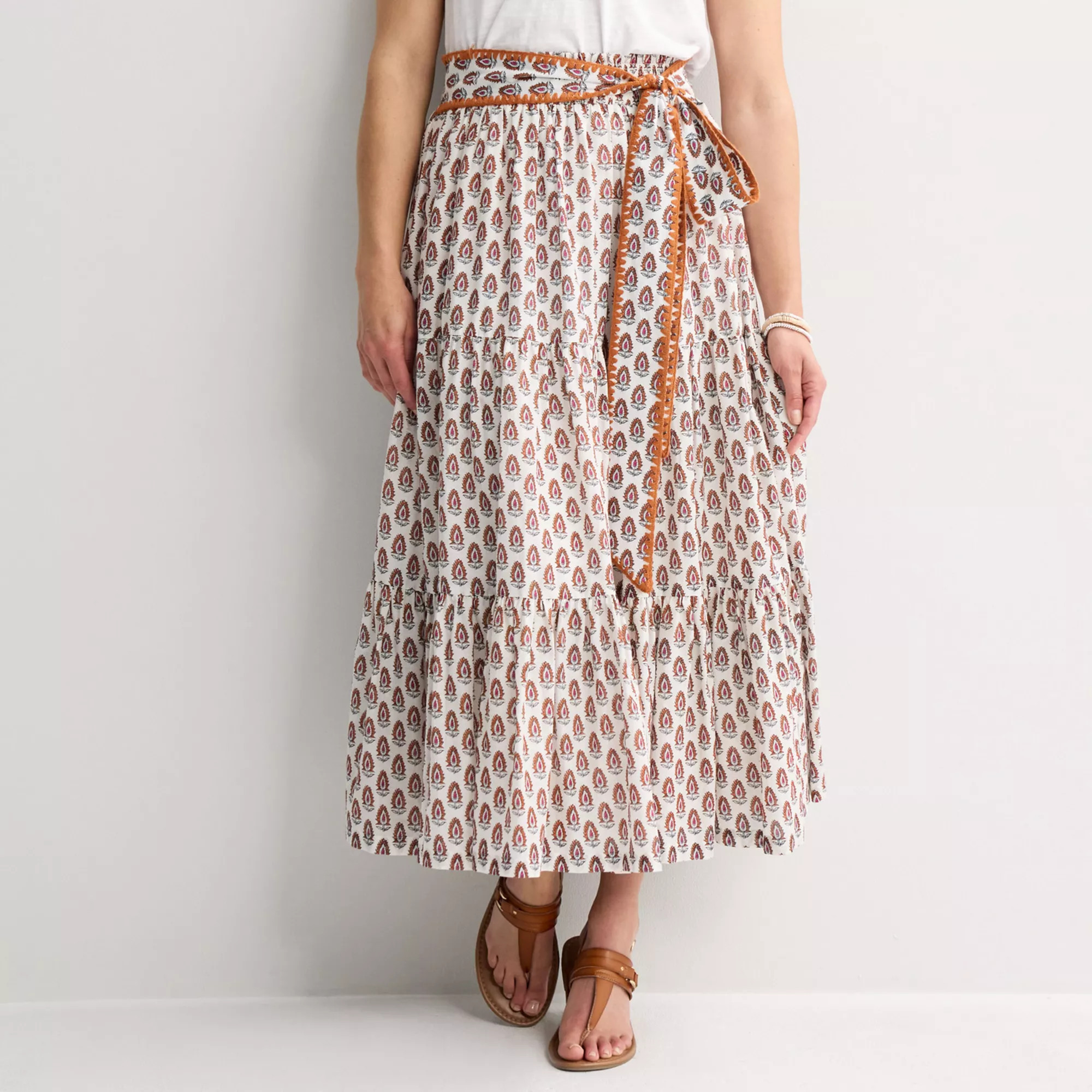 Women's Farmers Market Belted Tiered Skirt | Kohl's