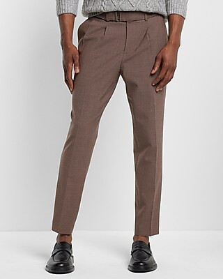 Slim Brown Wool-Blend Modern Tech Belted Dress Pant | Express