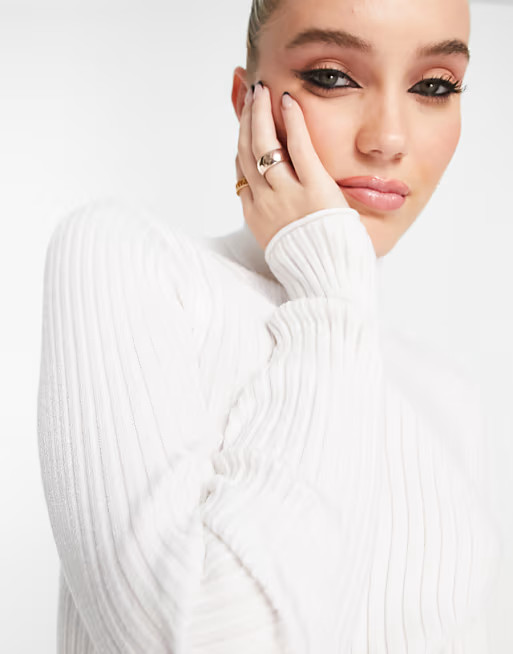 ASOS DESIGN roll neck sweater in rib in cream | ASOS (Global)