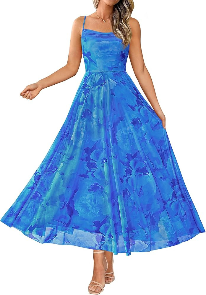 BTFBM Women Summer Floral Maxi Dresses Elegant Spaghetti Strap Dress Printed Party Dress Beach Lo... | Amazon (US)