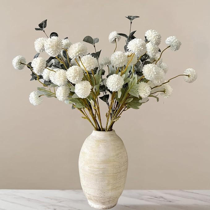 RyddeligHome White Faux Kiku Flower, Flores Blancas Artificiales para Decoracion - 10 Stems & 2 R... | Amazon (US)