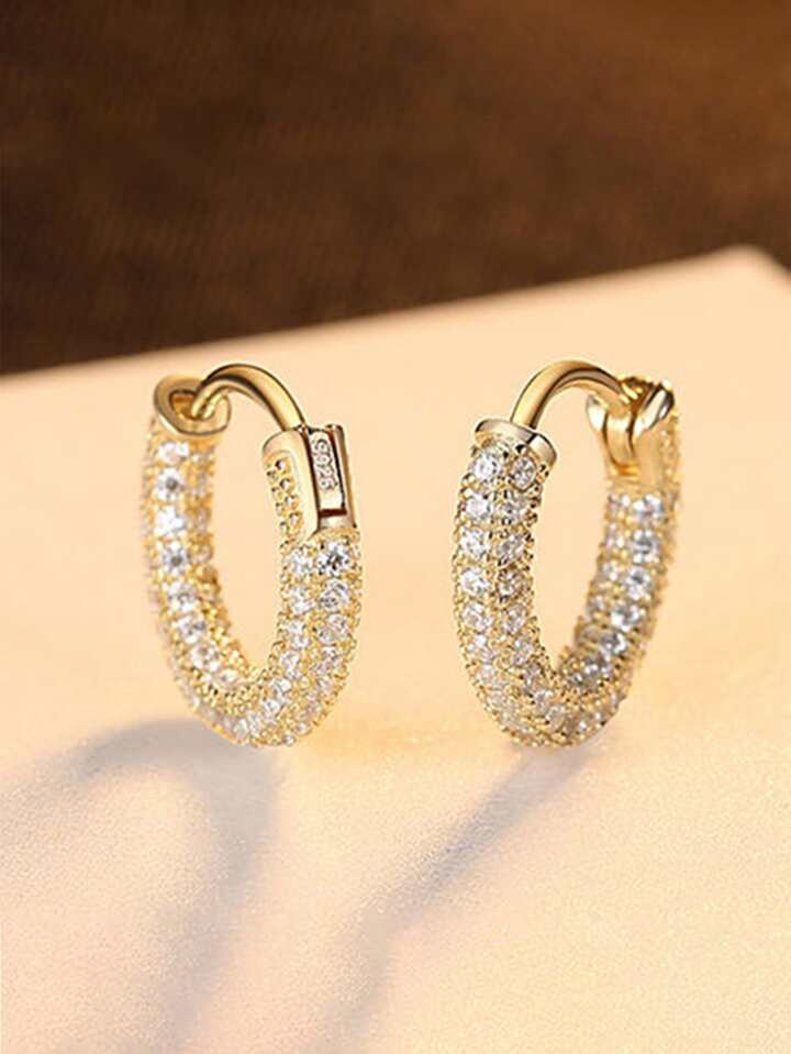 1 par de pendientes de aro de joyería fina de plata de ley 925 con micro pavé de circonita, de ... | SHEIN