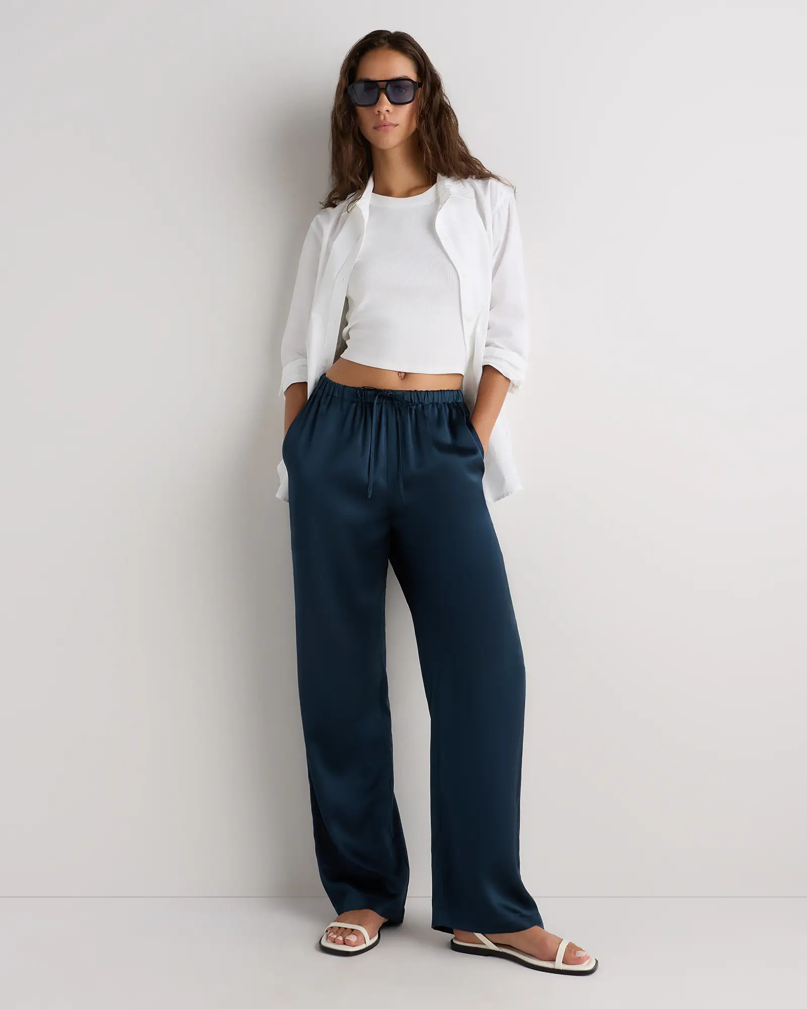 100% Washable Silk Drawstring Wide Leg Pants in Mineral Yellow | Quince