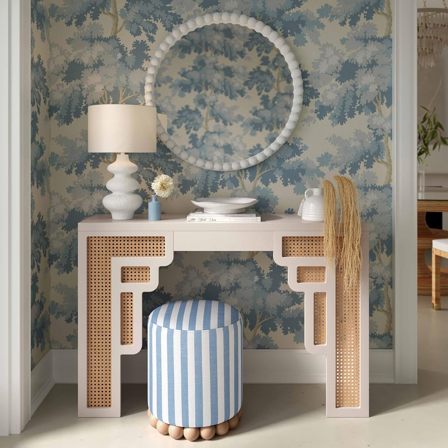 Tov Furniture Dex Pastel Blue Striped Linen Ottoman | Amazon (US)