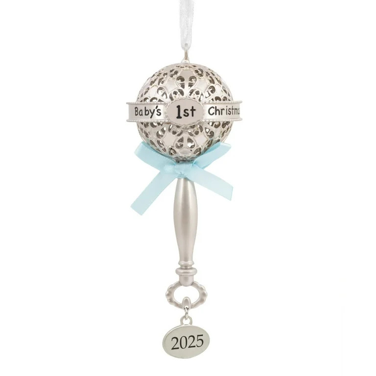 Hallmark Christmas Ornament (Baby's First Christmas Silver Rattle with Blue Ribbon 2025, Metal), ... | Walmart (US)