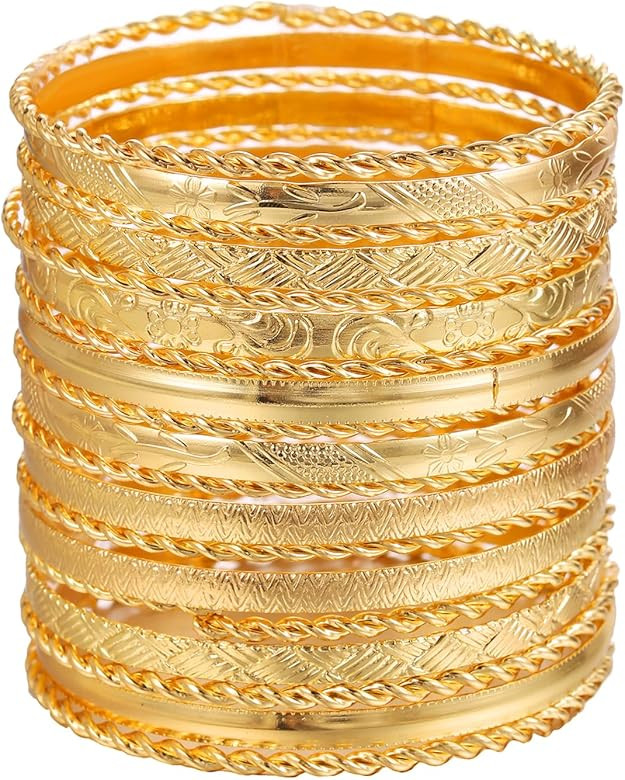 16Pcs Gold Bangle Bracelets for Women - Multi Layer Stackable Textured Bracelets Boho Jewelrys Se... | Amazon (US)