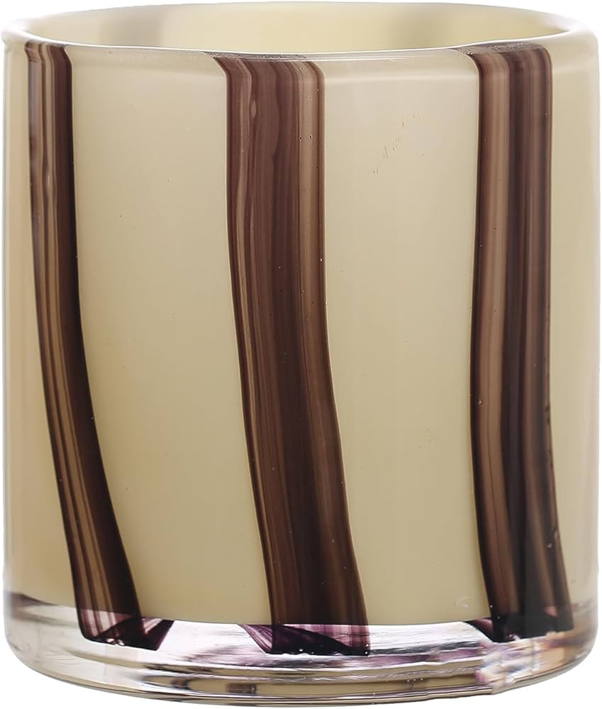 Bloomingville Round Glass Candle Holder/Vase with Stripes, Cream and Purple | Amazon (US)