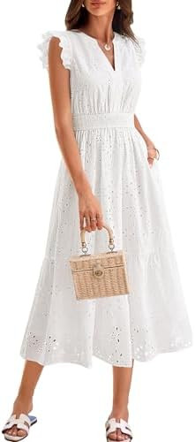 GRACE KARIN Womens Summer Boho Maxi Dress Casual 2026 Spring V Neck Eyelet Dresses Flowy Vacation... | Amazon (US)