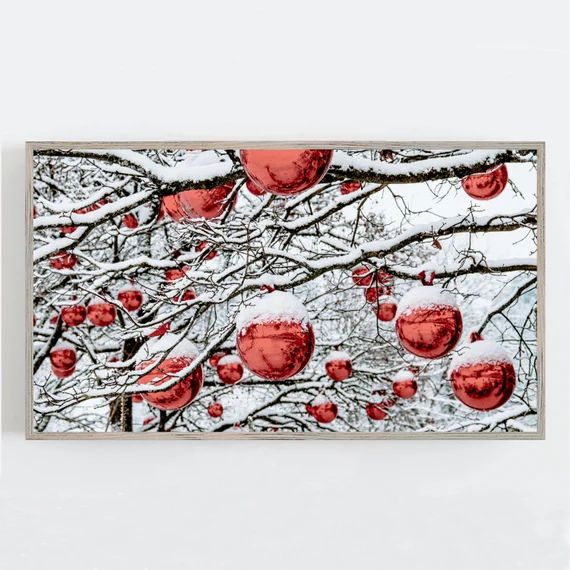 Frame TV Art, Christmas Wall Decor, Samsung Frame TV Art, Frame Art Tv, Red Ornaments in the Snow... | Etsy (US)