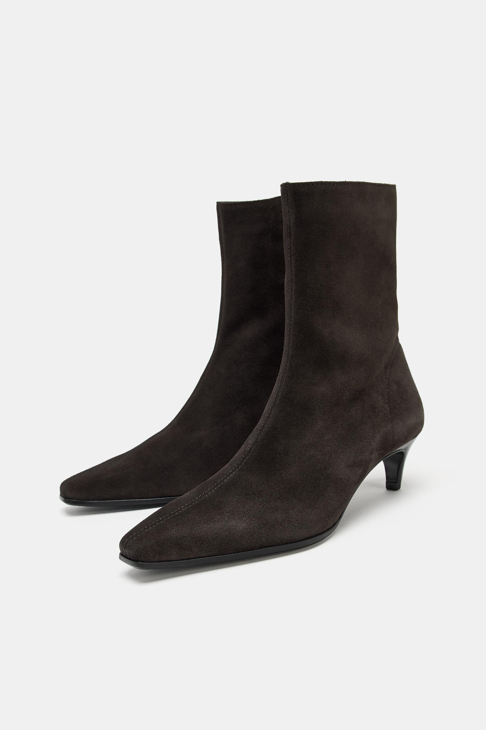 SPLIT LEATHER KITTEN HEEL ANKLE BOOTS | Zara US