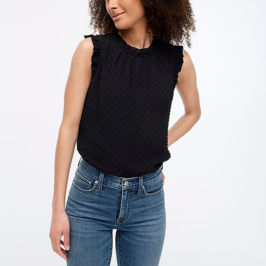 Sleeveless ruffleneck top in clip dot | J.Crew Factory