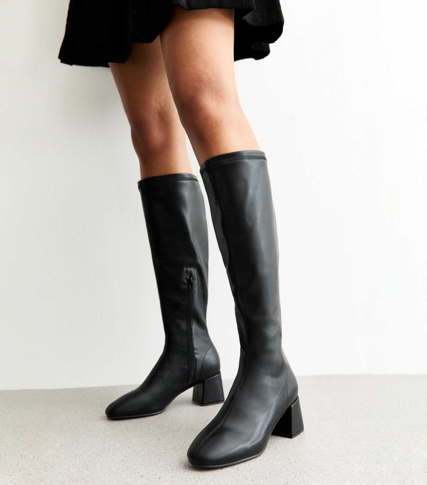 Black Faux Leather Stretchy Knee High Boot | New Look | New Look (UK)