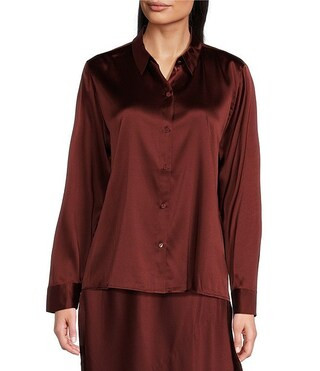 Eileen Fisher Stretch Silk Charmeuse Point Collar Long Sleeve Button Front Shirt | Dillard's | Dillard's