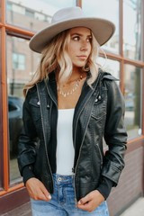 Hooded Sweatshirt Vegan Leather Black Jacket | Magnolia Boutique