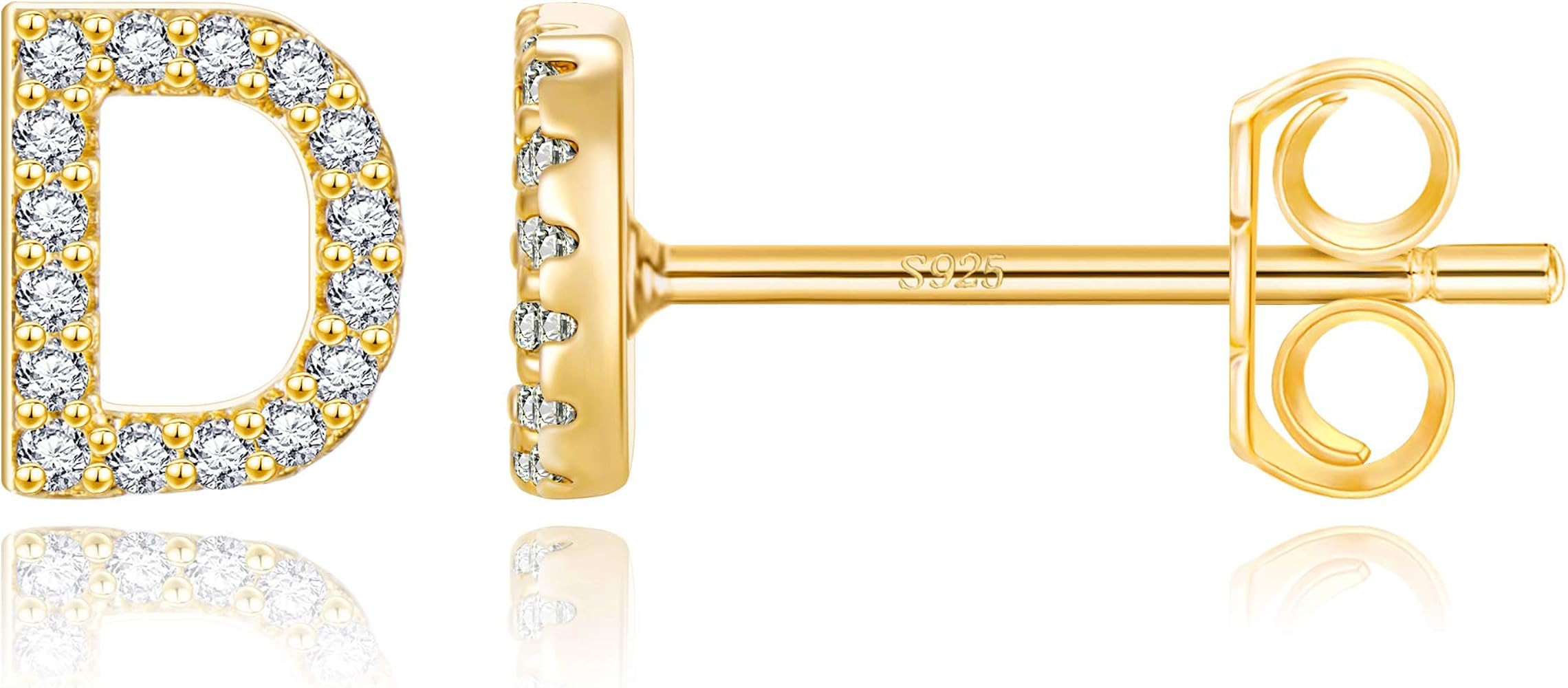 MONOOC Initial Stud Earrings for Girls - S925 Sterling Silver Post Cubic Zirconia Stud Earrings I... | Amazon (US)