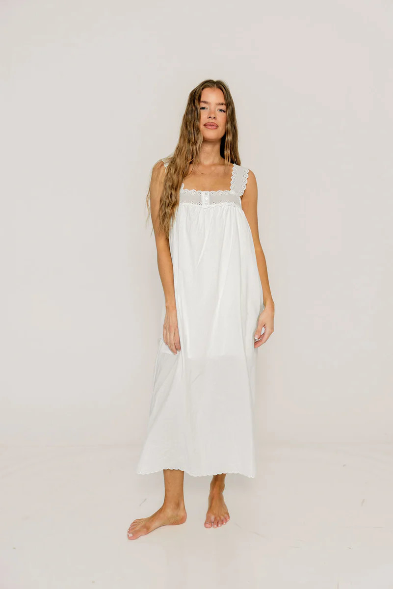 Evelina Scallop Edge Maxi Dress in Ivory | Worth Collective