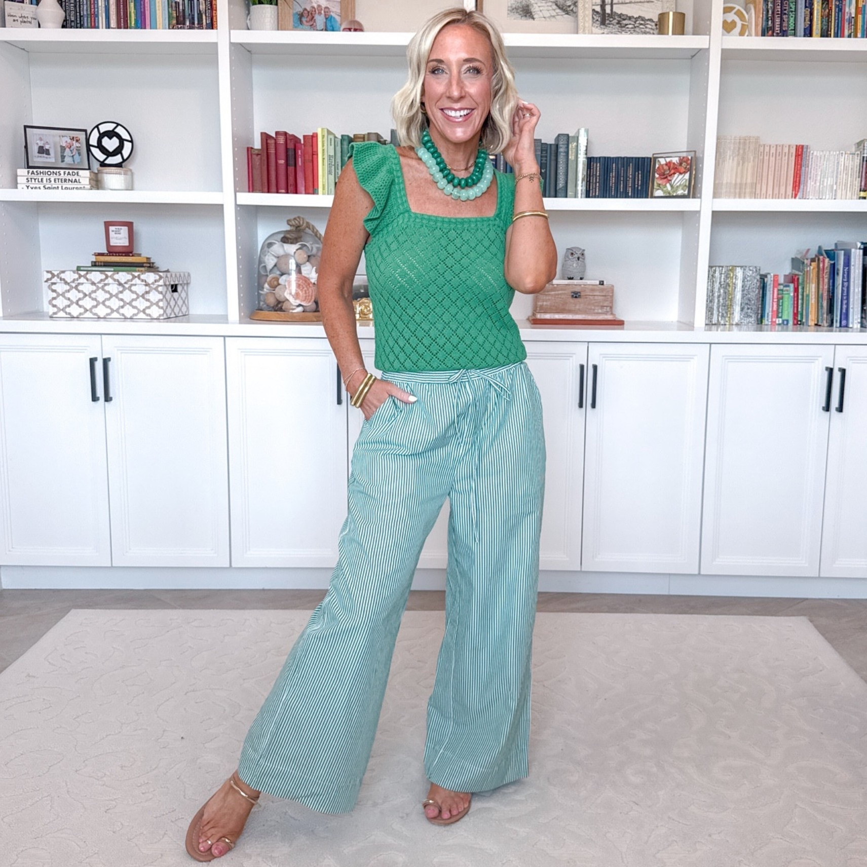 Walmart - part 2 (stripes). Cotton Poplin Cropped Wide Leg Pants - size XS. $24. 2 colors. Square Neck Cotton Sweater w/ Flutter Sleeves - size XS. $24. 3 colors.

#LTKSeasonal #LTKOver40 #LTKPetite