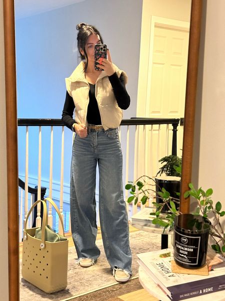 Hight waist, wide leg jeans. These are so comfy. I have them in 3 styles. 
Wearing size 4R here but needed a belt. Sized down in my other pairs  

#LTKover40 #LTKstyletip