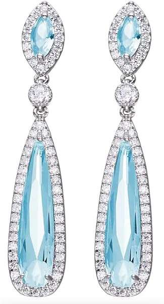 Silver Tone Antique Vintage Retro Art Deco Nouveau Style Gatsby Flapper Aquamarine Light Baby Blu... | Amazon (US)