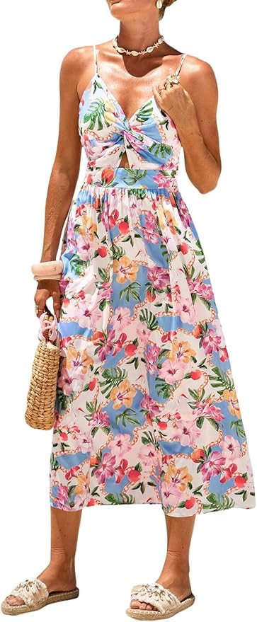 CUPSHE Women’s Long Dresses Summer Sleeveless Beach Casual Side Slit Spaghetti Straps Vacation ... | Amazon (US)