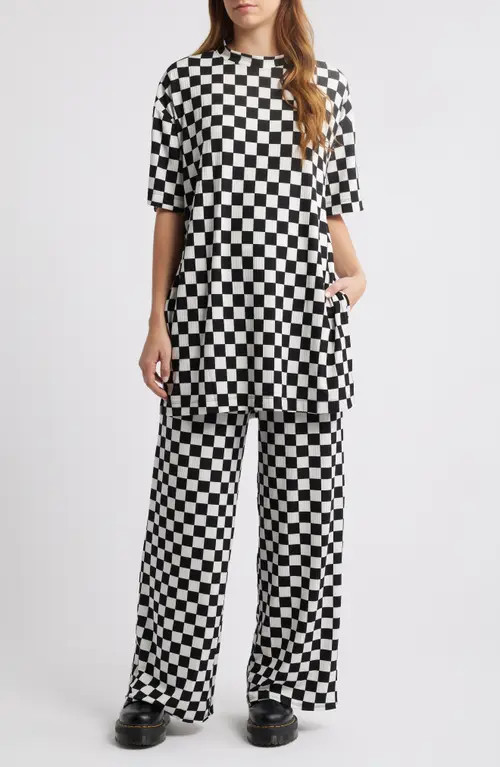 Dressed in Lala Leveled Up Ribbed Oversize T-Shirt & High Waist Pants Set in Black/White at Nordstrom, Size X-Large | Nordstrom