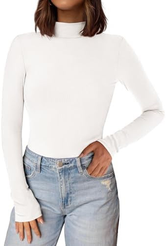PRETTYGARDEN Women's Turtleneck Long Sleeve Shirts 2025 Fall Basic Tees Ribbed Fitted Tops Therma... | Amazon (US)