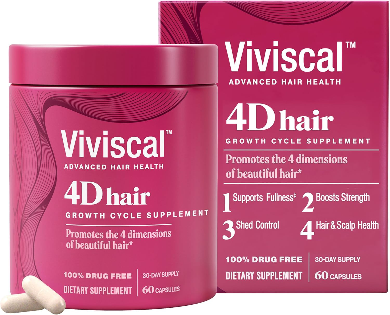 Viviscal 4D Hair Growth Cycle Supplements for Women for Full, Strong, and Healthy Hair; Made with Keratin, Vitamin A, Biotin, Zinc, 30 Day Supply, 60 Count | Amazon (US)