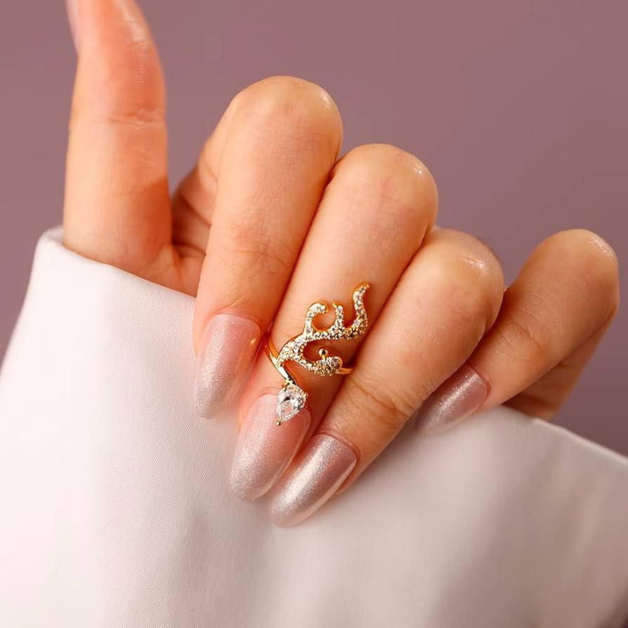 Statement CZ Crystal Beads Bling Silver Finger Ring Protective Nail Cap for Women Girls Fashion J... | Amazon (US)
