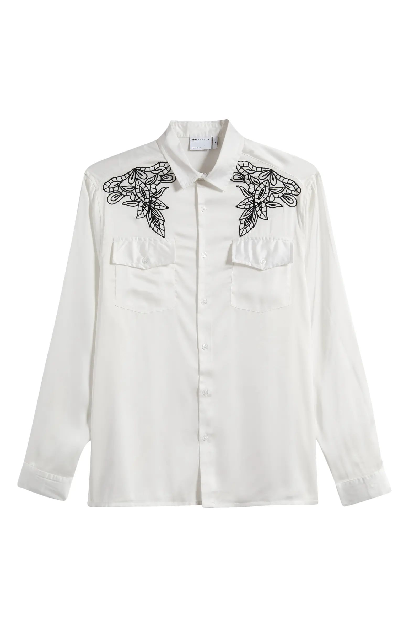 ASOS DESIGN Western Relaxed Fit Embroidered Satin Button-Up Shirt | Nordstrom | Nordstrom