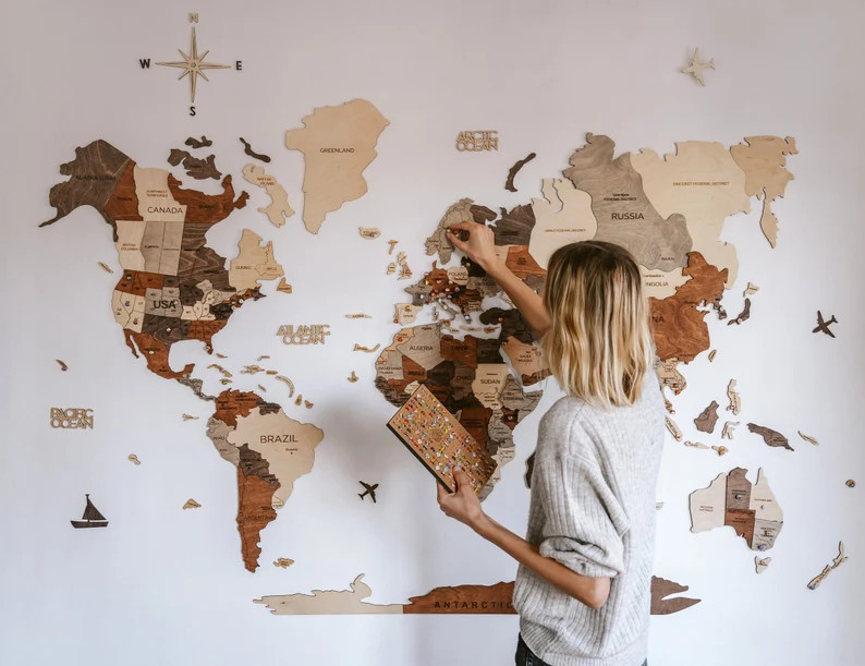 Wooden World Map Enjoy the Wood World Map Wall Art Home - Etsy | Etsy (US)
