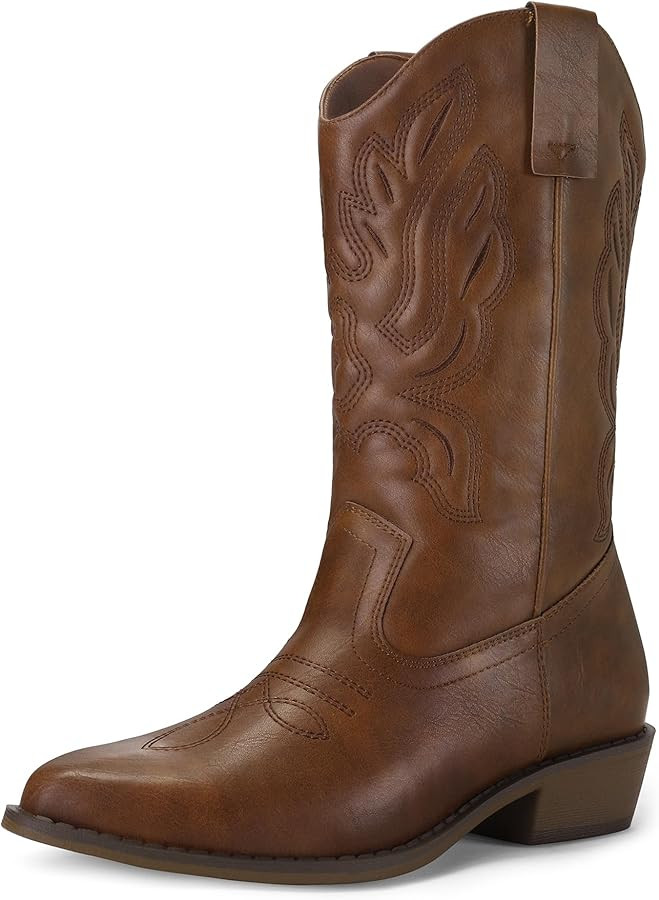 mysoft Women's Western Cowboy Boots Embroidered Mid-Calf Pointed Toe Cowgirl Boot, Accommodate Bo... | Amazon (US)