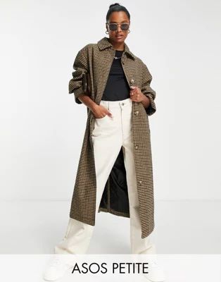 ASOS DESIGN Petite smart check boyfriend wool mix coat | ASOS | ASOS (Global)