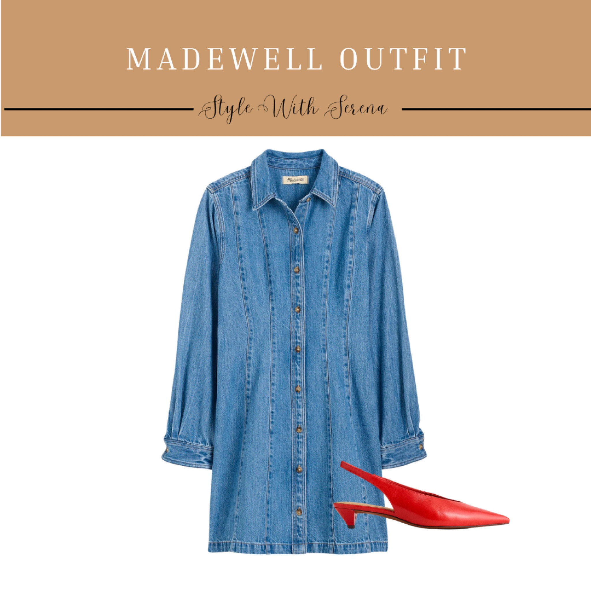 Madewell outfit, denim dress, dress, spring outfit, red shoes, heels 

#LTKStyleTip #LTKFindsUnder100 #LTKOver40