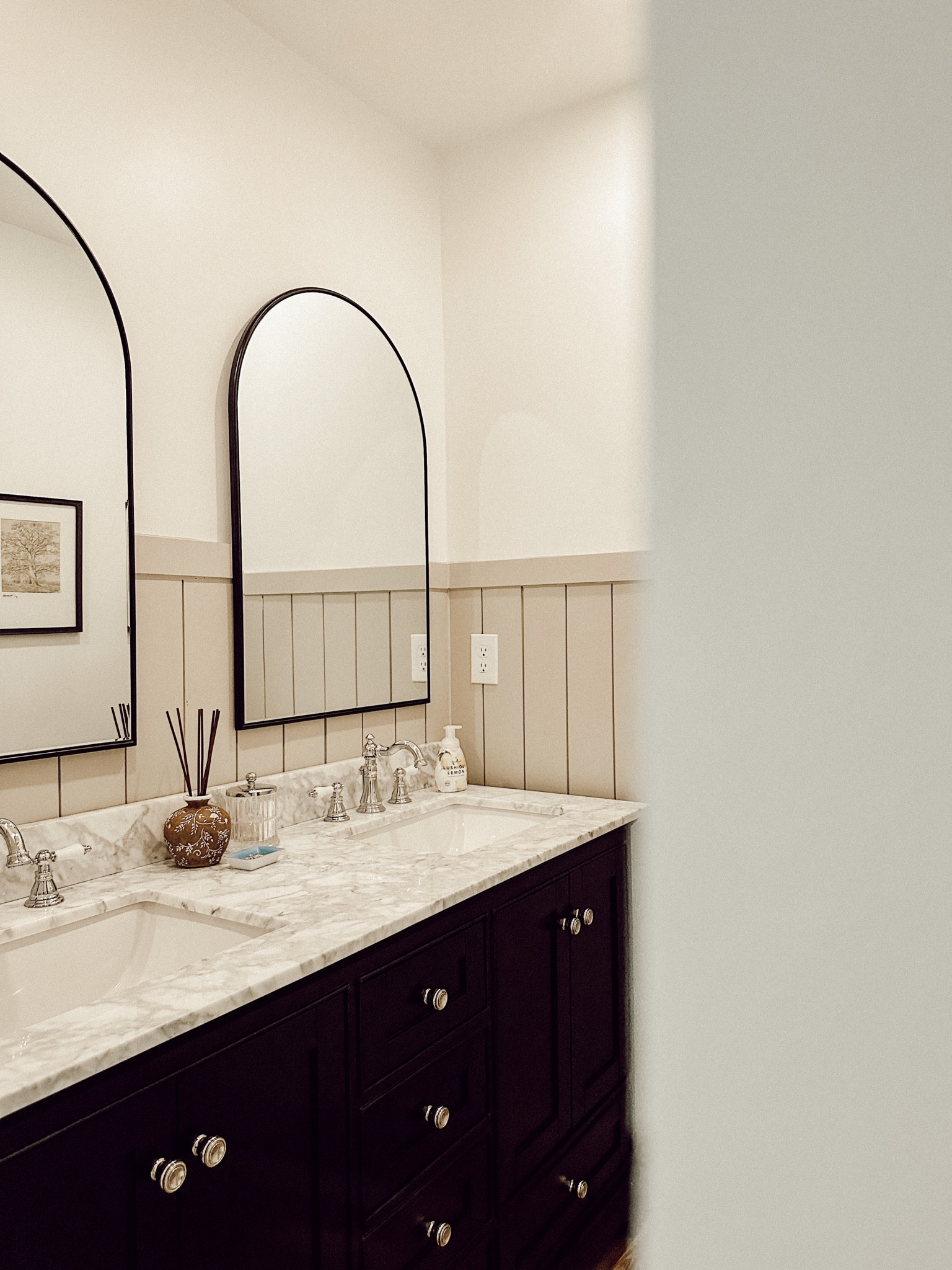 Vanity area- wallpaper to come in time, but love how it turned out. 

#LTKhome