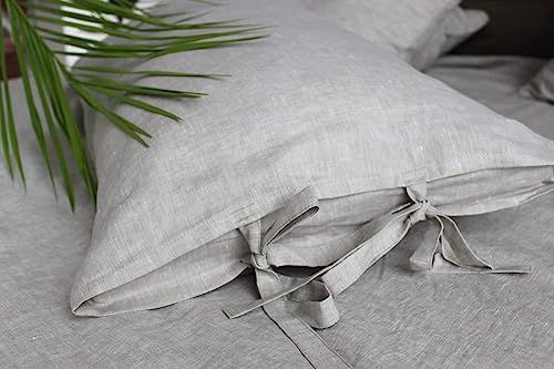 Natural Linen Pillow Sham with Ties - Standard, Queen, King, Euro Sizes - Natural, White, Grey, P... | Amazon (US)