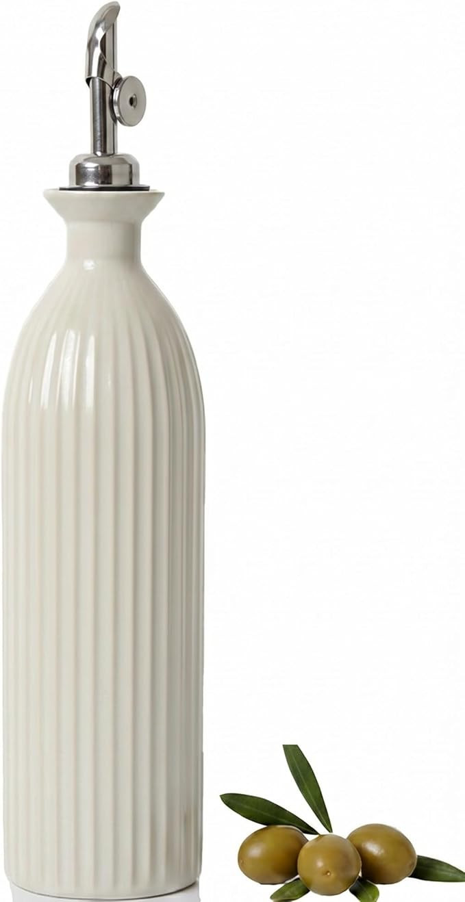 Ceramic Olive Oil Dispenser Bottle,17 oz Stoneware Relief oil container for kitchen with Stainles... | Amazon (US)