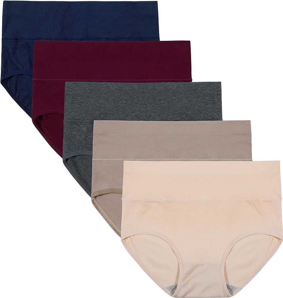 INNERSY Womens Underwear Cotton Briefs High Waisted Postpartum Panties 5 Pack | Amazon (US)