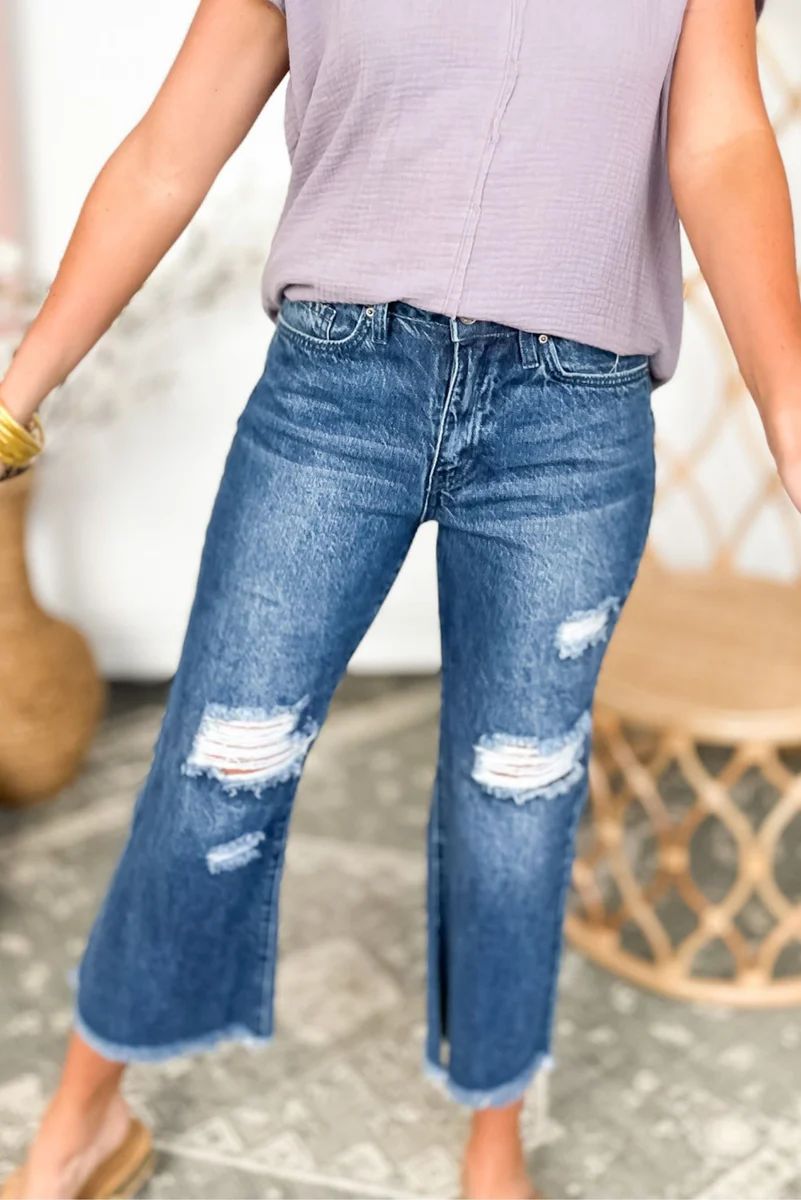 Distressed High Rise Wide Leg Cropped Jeans w/ Frayed Hem | Shop Style Your Senses