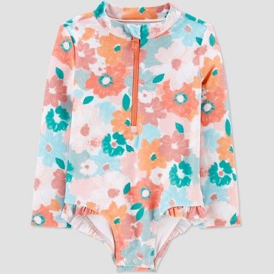 Toddler Girls&#39; Floral Print Long Sleeve One Piece Rash Guard - Just One You&#174; made by car... | Target
