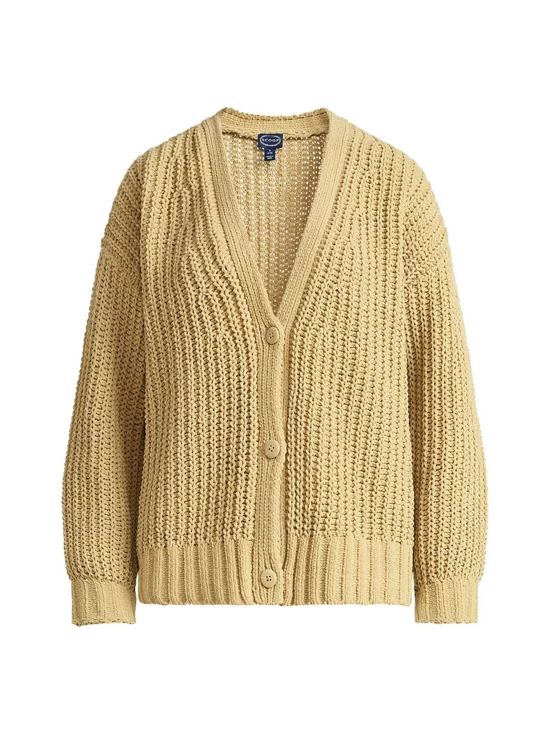 Scoop Women's Oversized Ribbed Cardigan Sweater, Midweight, Sizes XS-XXL - Walmart.com | Walmart (US)