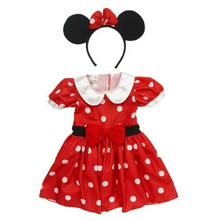 Disney Infant Girls Minnie Mouse Costume Red Polka Dot Baby Dress & Headband | Walmart (US)