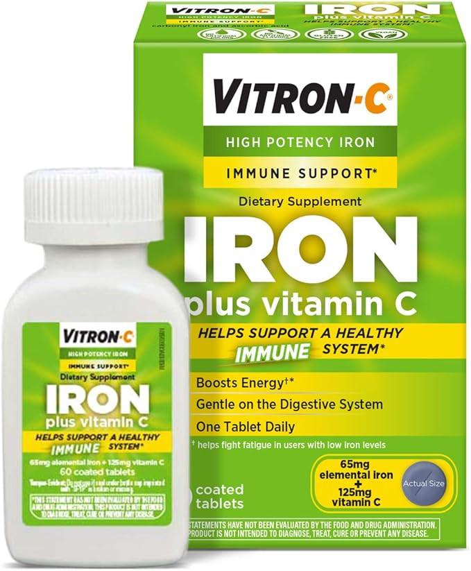 Vitron-C Iron Supplement & Immune Support, Once Daily, High Potency Iron with Vitamin C, Dye Free... | Amazon (US)